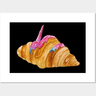 Watercolor croissant - fairy unicorn Posters and Art